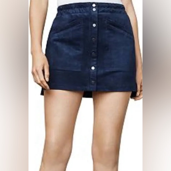 $138 Bcbgmaxazria Blue Faux Suede Mini Skirt Button Up Nwt New